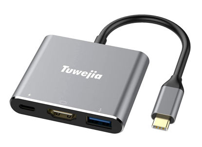 Picture of Tuwejia USB C to HDMI Multiport Adapter USB 3.1 Gen 1 Thumderbolt 3 to HDMI 4K Video Converter/USB 3.0 Hub PD Quick Charging Port with Large Projection
