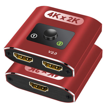 Picture of HDMI Switch Splitter 4K@60Hz, Aluminum Bi-Directional HDMI 2.0 Switcher, HDMI Splitter 1 in 2 Out/ 2 in 1 Out, Support 4K 3D HDR for Xbox, PS5/4/3, Fire Stick, Roku, HDTV, Projector, Computer(red)