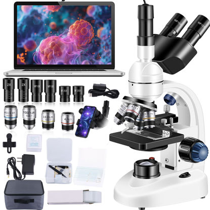 Picture of Adult Trinocular Microscope WF10x and WF25x Eyepieces 40X-5000X Magnification, Digital Lab Trinocular Compound LED Microscope (Trinocular Microscope with Electronic Eyepieces)