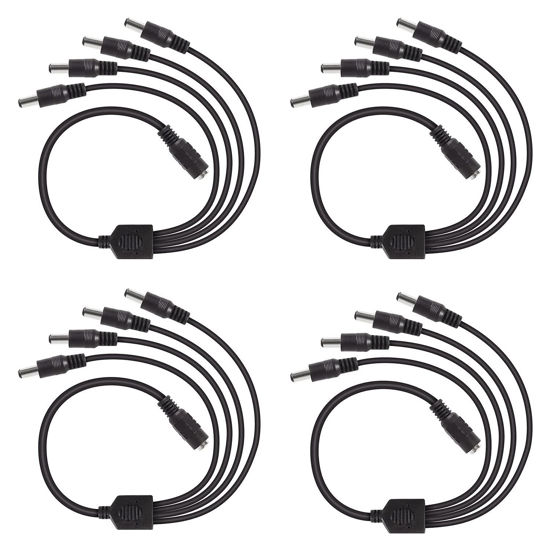 Picture of DC 1 Female to 4 Male Output Power Splitter Cable 4 Pcs 1 to 4 DC CCTV Camera Power Splitter Cable Y Adapter for CCTV Security Cameras and LED Strip Lights Deguangxin (4 Pcs 1 to 4 way)