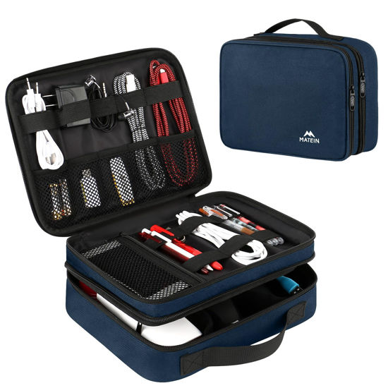 Picture of MATEIN Electronics Organizer Travel Case, Water Resistant Portable Travel Cord Organizer for Earphone, Power Bank, and Flash Drive, Universal Carry Case for Cables, Tech Gifts for Men, Navy Blue