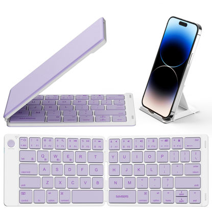 Picture of Samsers Bluetooth Foldable Keyboard, Wireless Portable Folding Keyboard, Full-Size Ultra-Slim Rechargeable Keyboard Connect Up to 3 Devices for iOS Android Windows Phone Tablet and Laptop, Purple