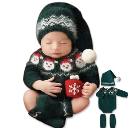 Picture of ForBaysy Newborn Baby Christmas Photo Props Outfit Infant Boys Girl Photoshoot Costume Red jumpsuit With Xmas Hat