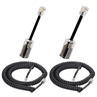Picture of Seefeful Telephone Handset Cord, 8Ft Uncoiled / 1.4Ft Coiled Landline Phone Handset Cable 4P4C Telephone Accessory Black (2pack＋2pack)