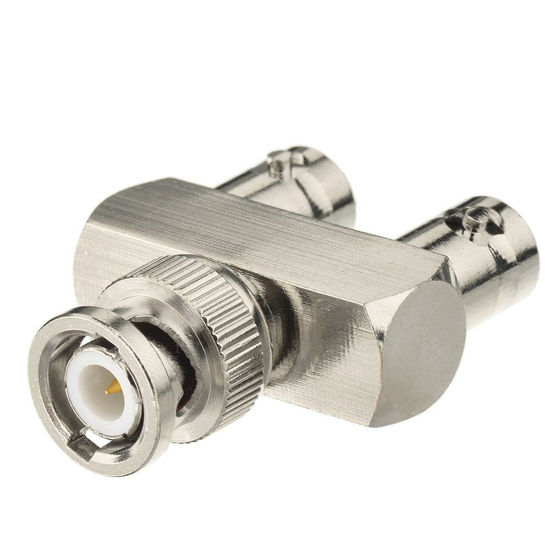 Picture of Eightwood BNC Splitter Adapter BNC Male to Dual BNC Female Tee Type 3 Way Audio RF Coax Connector