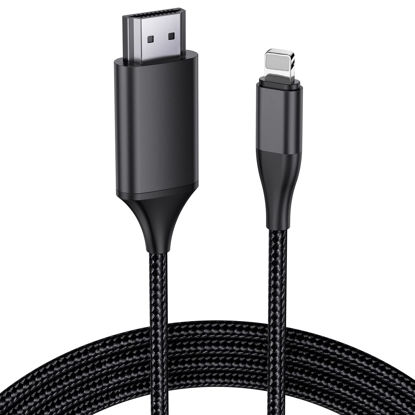 Picture of JUCONU HDMI Cable for iPhone, Upgraded 1080P HDTV HDMI Cable Adapter Connector, Digital AV Video Sync Screen Compatible Converter for iPhone/i-Pad Devices, No Need Power Supply (13.2 ft, Black)
