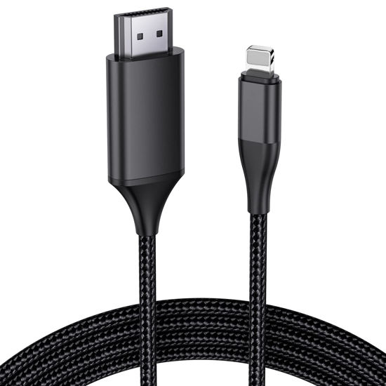 Picture of JUCONU HDMI Cable for iPhone, Upgraded 1080P HDTV HDMI Cable Adapter Connector, Digital AV Video Sync Screen Compatible Converter for iPhone/i-Pad Devices, No Need Power Supply (13.2 ft, Black)