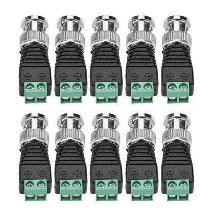 Picture of Gagool BNC Male Connector BNC to 2 Screw Terminal Solderless Adapter for Transmit CAT5 Coaxial Cable to CCTV Surveillance Camera BNC Male Balun Connector(10 Pack), Black