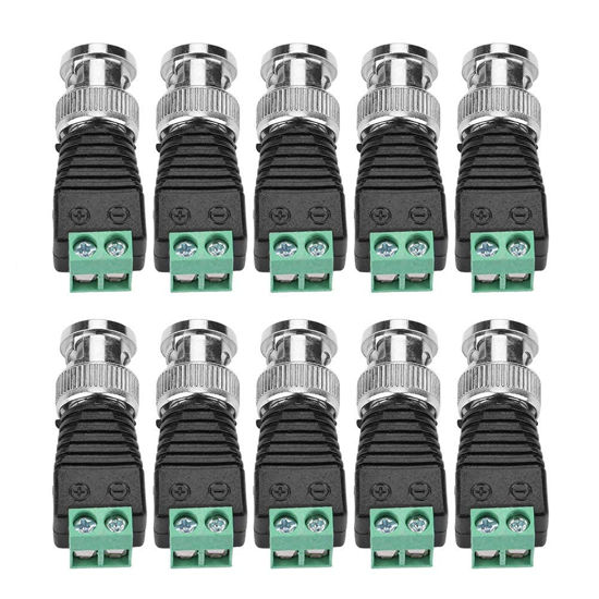 Picture of Gagool BNC Male Connector BNC to 2 Screw Terminal Solderless Adapter for Transmit CAT5 Coaxial Cable to CCTV Surveillance Camera BNC Male Balun Connector(10 Pack), Black