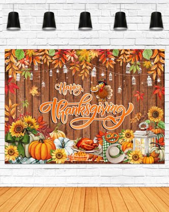 Picture of Mocsicka 7x5ft Thanksgiving Backdrop Fall Pumpkin Harvest Maple Leaves Turkey Thanksgiving Decorations Happy Thanksgiving Banner Photo Booth Props