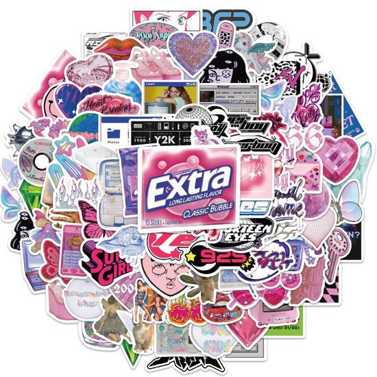 Picture of Y2k Retro Aesthetic Stickers, 106pcs Cool 2000s Cyber Trend Stickers, Vinyl Waterproof Sticker for Laptop, Guitar, Water Bottle, Birthday Gifts for Girls, Kids, Teens