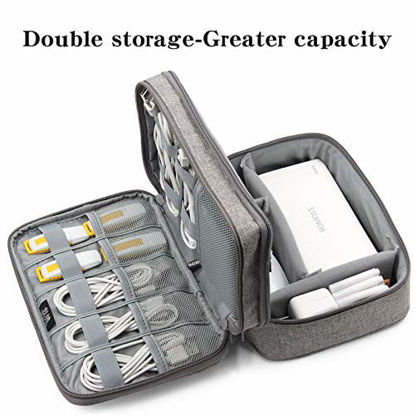 Picture of UooMay Electronics Organizer,Travel Storage Bag,Double Layer Gadget Storage Bag for Cables,Charger, Flash Drive, Phone, Ipad Mini etc. Also be Used as Cosmetic Storage Box(Double Layer, Gery)