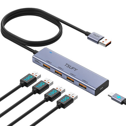 Picture of USB Hub 3.2, TSUPY USB Splitter 10Gbps 4 USB 3.2 Ports with 4ft Extension Cable,Ultra-Slim Aluminium USB 3.2 Gen 2 HUB Fast Data Transfer USB Port Extender for MacBook,Chromebook,Mobile HDD,Laptops