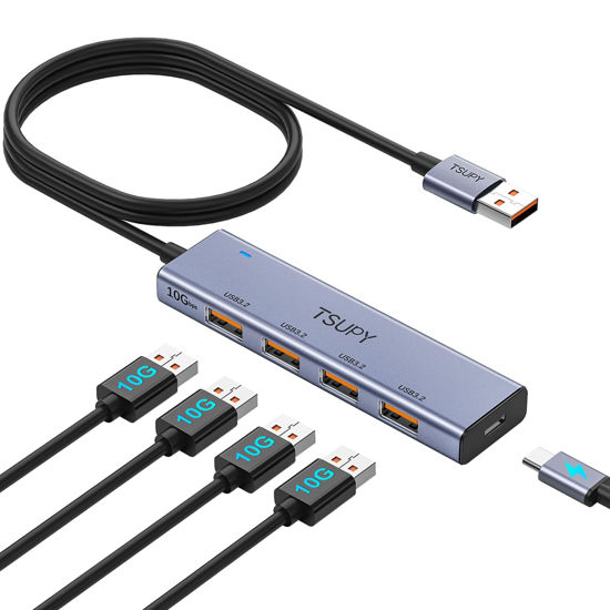 Picture of USB Hub 3.2, TSUPY USB Splitter 10Gbps 4 USB 3.2 Ports with 4ft Extension Cable,Ultra-Slim Aluminium USB 3.2 Gen 2 HUB Fast Data Transfer USB Port Extender for MacBook,Chromebook,Mobile HDD,Laptops