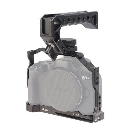 Picture of FocusFoto Camera Cage with Top Handle Grip Kit for Canon EOS R50 Mirrorless Vlogging Camera, Aluminium Video Stabilizer Rig with NATO Rail, Cold Shoe, 1/4"Screw Mount, 3/8"-16 Locating Holes for Arri