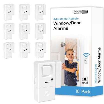 Picture of Door Window Alarms -10 Pack - Adjustable Volume, Chime/Alarm, Wireless, Door Window Alarm Sensor for Home Security, Kids Safety, Door Open Alert Security Alarm for Home, Apartment and more, by Rosmila