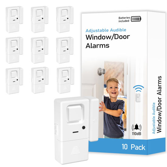 Picture of Door Window Alarms -10 Pack - Adjustable Volume, Chime/Alarm, Wireless, Door Window Alarm Sensor for Home Security, Kids Safety, Door Open Alert Security Alarm for Home, Apartment and more, by Rosmila