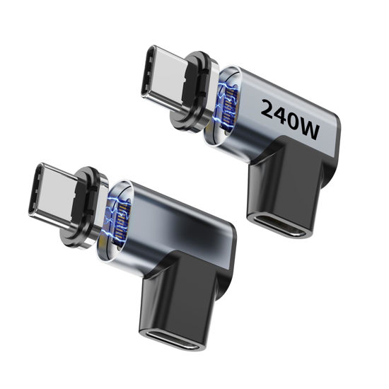 Picture of Tciogrxp 240W Right Angle 90 Degree Magnetic USB C Adapter Extender (2 Pack) W/ 2 Connector Tips Straight USB4 40Gbps 8K 60Hz for Thunderbolt 3/4, MacBook Pro/Air,Steam Deck, PS5