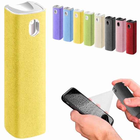 Picture of IO CLEAN Mini Screen Cleaner Spray - Finger Proof Screen Cleaner for Smartphones, iPads, MacBooks, Laptops, Car Screens, Touchscreens - 3in1 Mist Cleaner, Microfiber Cloth and Protective Cover -Yellow