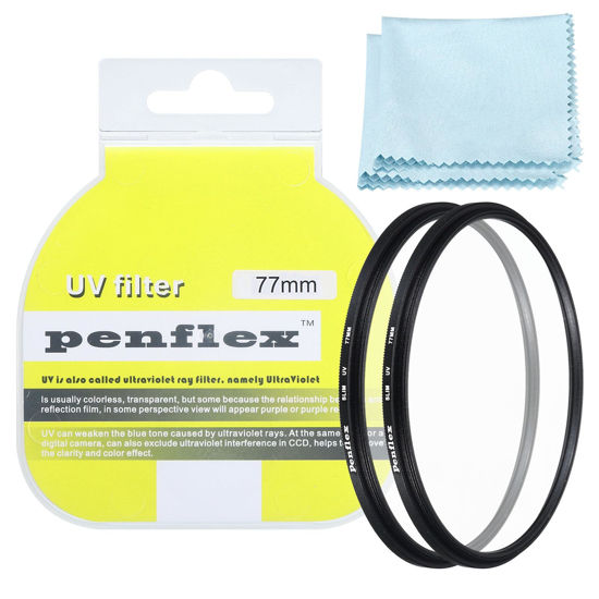Picture of PATIKIL 77mm UV Filter, 2 PCS UV Protection Filter SLIM UV Protection Camera Lens Filter Aluminum Optical Camera Accessory Crystal Clear Pics for 77mm Camera Lens Filter Photography