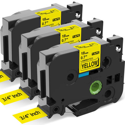 Picture of 18mm Black on Yellow Label Tape Replacement for Brother TZe-641 TZe641 TZe 18mm 0.7 Laminated Yellow Tape Compatible with Brother P Touch Yellow Label for PTD400 PTD410 PTD600 PT1750, 3-Pack