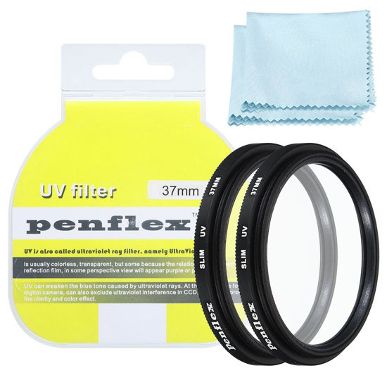 Picture of PATIKIL 37mm UV Filter, 2 PCS UV Protection Filter SLIM UV Protection Camera Lens Filter Aluminum Optical Camera Accessory Crystal Clear Pics for 37mm Camera Lens Filter Photography