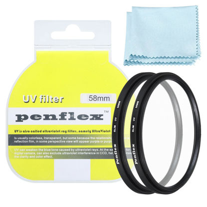 Picture of PATIKIL 58mm UV Filter, 2 PCS UV Protection Filter SLIM UV Protection Camera Lens Filter Aluminum Optical Camera Accessory Crystal Clear Pics for 58mm Camera Lens Filter Photography
