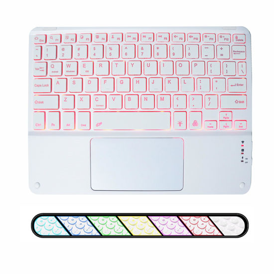 Picture of Wireless Backlit Bluetooth Keyboard with Touchpad,10 inch Ultra Slim 7Colors Backlit Portable Rechargeable Keyboard with Trackpad for IPad/IPad Pro iOS Android Tablets Windows Laptop PC(White)