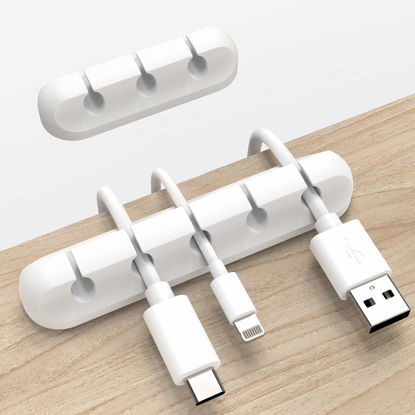 Picture of INCHOR White Cable Clips, Cord Organizer Cable Management, Cable Organizers USB Cable Holder Wire Organizer Cord Clips, 2 Packs Cable Straps for Desk Car Home and Office (5, 3 Slots)