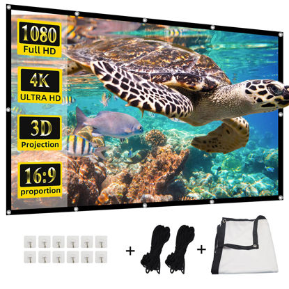 Picture of 100" Projector Screen,4K 16:9 HD Wall Mount Projector Screen Foldable Projection Screen Hanging Portable Indoor Projector Screen with Cord for Movie Night Home Cinima (100)