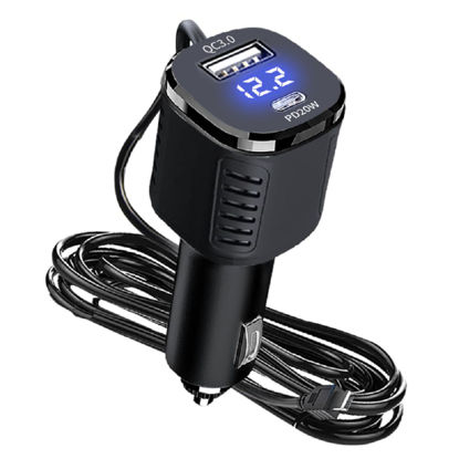 Picture of Dash Cam Charger Cable PD 20W & QC3.0 Built-in 11.5ft 66W 3-Port Super Fast Car Charg Mini USB Cable for Dash Cam GPS Navigator Charging for 12V Car and 24V Truck Power Adapter Cable...