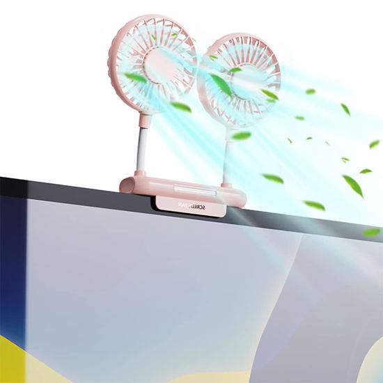 Picture of Monitor Fan, THRRLY Desktop Fan with 2 Fan Heads, 3 Speeds 360° Rotatable Office Desk Fan USB Powered Cooling Fan with Sturdy Adjustable Clamp,Strong Wind Quiet Small USB Table Fan for Desktop Laptop.