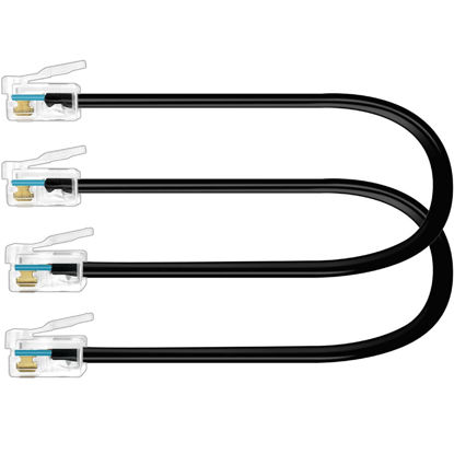 Picture of NECABLES 2Pack 6 Inch Short RJ12 Cable Short Phone Cord RJ12 6P6C Male to Male Straight Wired for Both Data and Voice Use Black - 6in