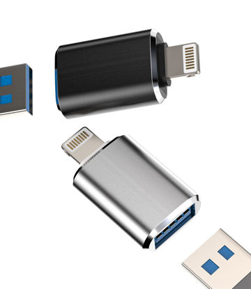 Picture of iPhone OTG Adapter Lightning Male to USB Female Dongle(2Pack)for 14 13 11 12 Pro Max Xr X Xs 8 7 Se Plus for iPad Air Camera Card Reader USB Flash Drive Mouse Keyboard Hub MIDI Piano Converter U Disk