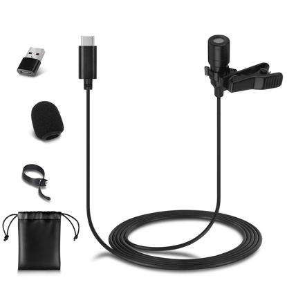 Picture of DUNGZDUZ USB-C Lavalier Microphone, Omni Condenser Lapel Mic for iPhone 16/15, Samsung Galaxy S24/23 & Tablets,with USB-A Connection for Computers, 6.6FT Cable, Ideal for Streaming, Vlog and Con-Call