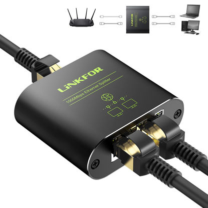 Picture of LiNKFOR Ethernet Splitter 1 in 2 Out,1000Mbps High Speed Ethernet Splitter RJ45 Network Extension Connector with USB Type C Cable Gigabit Ethernet Switch Network Sharing for Cat8 Cat7 Cat6 Cat5 Cat5e