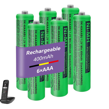 Picture of ZZWJBCYLE 6 Pack BK-40AAABU Ni-MH AAA Rechargeable Battery for Panasonic, 1.2v 400mah Rechargeable AAA Batteries for Panasonic Cordless Phones, Remote Controls, Electronics