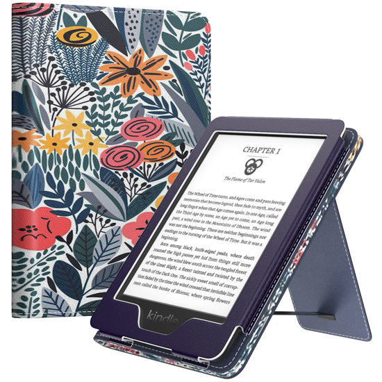 Picture of MoKo Case Fits All-new 6" Kindle(11th Generation, 2024/2022 Release)/Kindle(10th Gen,2019)/Kindle(8th Gen,2016), Ultra Lightweight PU Shell Cover with Auto Wake/Sleep for Kindle 2024, Blue Leaf Flower