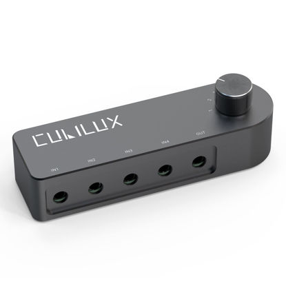 Picture of Cubilux Bidirectional 3.5mm Audio Switcher (1-in to 4-Out / 4-in to 1-Out), Stereo 1/8” Aux Selector Box for Speaker Headphones/Earphones, Audio Switch for Laptop Computer Smartphone Tablet
