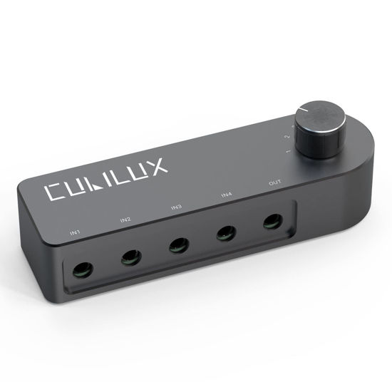 Picture of Cubilux Bidirectional 3.5mm Audio Switcher (1-in to 4-Out / 4-in to 1-Out), Stereo 1/8” Aux Selector Box for Speaker Headphones/Earphones, Audio Switch for Laptop Computer Smartphone Tablet