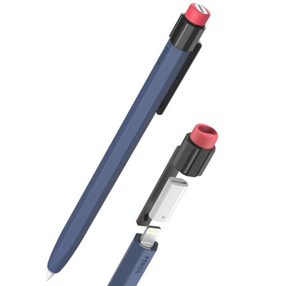 Picture of TRONWIN Pencil Case for Apple Pencil 1st Generation Sleeve Silicone Protective Cover Skin with Sturdy Clip Compatible with Charger Adapter【NOT Included】 and Apple Pencil 1st Generation (Midnight Blue)