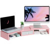 Picture of TEAMIX Pink Dual Monitor Stand Riser with Drawer - Length and Angle Adjustable Double Corner Desk Shelf Organizer 37 inch for 2 Laptop/PC/Screen/TV (1 Drawer - 4.5''H)