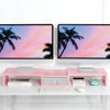 Picture of TEAMIX Pink Dual Monitor Stand Riser with Drawer - Length and Angle Adjustable Double Corner Desk Shelf Organizer 37 inch for 2 Laptop/PC/Screen/TV (1 Drawer - 4.5''H)