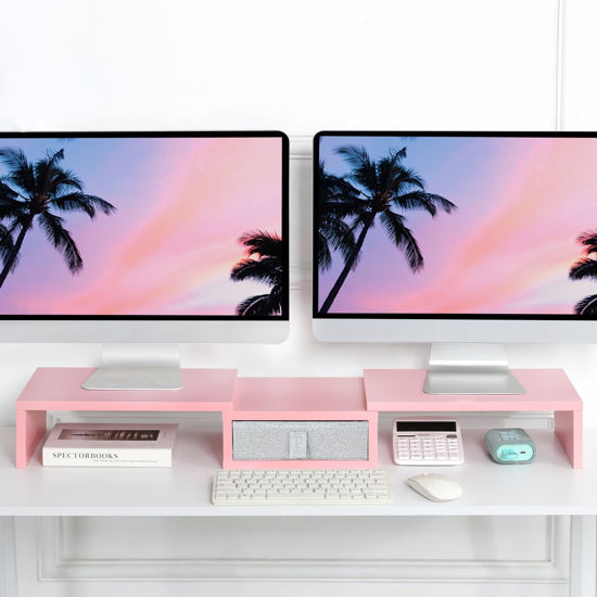 GetUSCart- TEAMIX Pink Dual Monitor Stand Riser with Drawer - Length ...