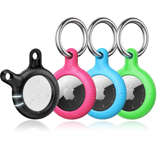 Picture of YOSH Air Tag Holder 4 Pack, Airtag Keychain Holder [Anti-Scratch] [Pet Chew Proof] [Twist Lock Design] Airtag Case with Metal Key Chain Ring for Kids, Dog, Luggage, Compatible with Apple Airtag