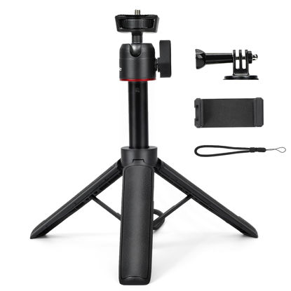 Picture of YOPUTBO Extendable Vlog Stand,Mini Selfie Stick Camera Tripod Stand,8-23.6inch Height Adjustable 360 Rotation Ball Head Cold Shoe Lightweight Travel Tripod for Vlogging Live Streaming
