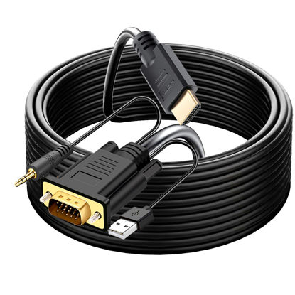 Picture of YOTETION HDMI to VGA 30FT Cable with Audio, Directional HDMI (Source) to VGA (Display) Cable (Male to Male) Compatible for Computer, Desktop, Laptop, PC, Monitor, Projector, HDTV, Roku, Xbox