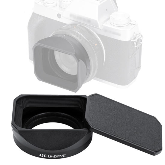 Picture of XF 27mm Hood, JJC Metal Square Lens Hood, Aluminum Alloy, Front Cap, Fuji XF 27mm f2.8 R WR Hood, XF27 Hood, Replacs LH-XF27, Compatible with Fujifilm XF 27mm f/2.8 R WR & XF 27mm f/2.8 Lense