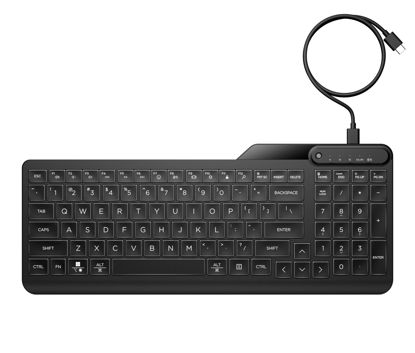 Picture of HP 400 Backlit Wired Keyboard (Ash Wired) - Warm White LED Illuminated Keys w/ 3 Brightness Levels - Slim & Portable Design - 12 Programmable Keys - Spill-Resistant, Sanitizable