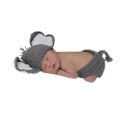 Picture of Vomdrok Newborn Monthly Baby Photography Props Outfits Crochet Elephant Hat Shorts Infant Baby Boy Girl Photoshoot Costume Grey (grey)